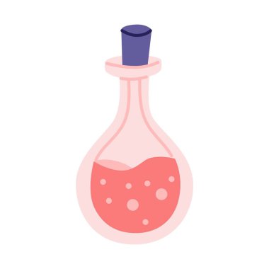 Şişedeki sihirli iksir. Ürkütücü Cadılar Bayramı Festivali elementi. Vektör illüstrasyonu düz biçimi