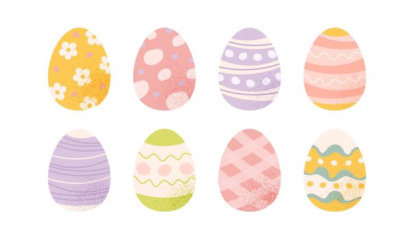 Easter eggs collection, colourful decorated eggs. Vector illustration pastel colours
