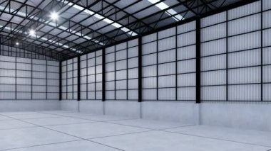 3d Boş Depo 360 derece görünümü oluşturuluyor.