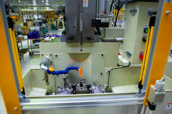 stock image The factory walkway and machine for processing metal part of car. Warehouse and store keep material and product for  supply to carmaker