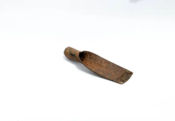 stock image Head of rusty shovel on white background