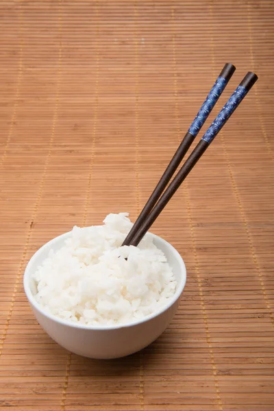 Rice Bowl Chopsticks Bamboo Tablecloth — Stock Photo, Image