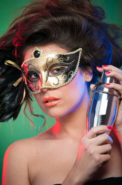 Žena Barevnou Karnevalovou Maskou — Stock fotografie