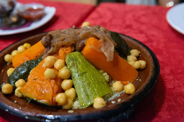 Traditional Semola Dish Vegetables Morocco — Stock Photo, Image
