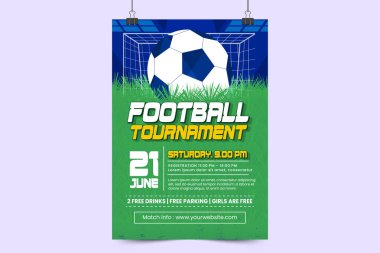 Futbol turnuvası, spor olayı posteri veya broşür tasarımı basit ve zarif tasarımı özelleştirmesi kolay
