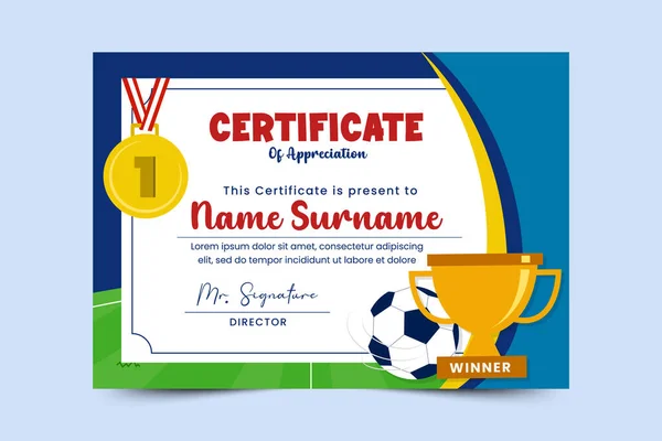 Turniej Piłki Nożnej Certyfikat Imprezy Sportowej Szablon Łatwe Dostosowania Prosty — Wektor stockowy