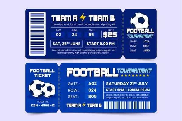 Football Tournament Sport Event Ticket Design Template Easy Customize Simple — Stock Vector