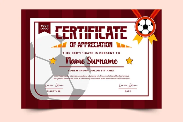 Football Tournament Sport Event Certificate Design Template Easy Customize Simple — Stock Vector