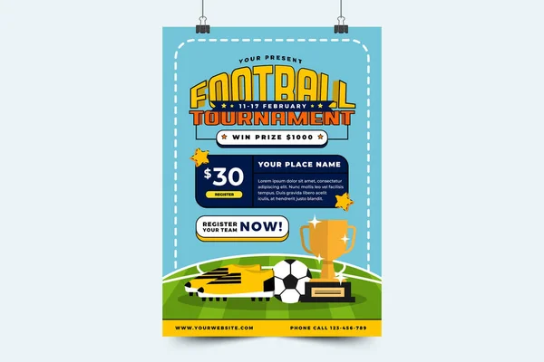 Tournoi Football Affiche Événement Sportif Modèle Flyer Facile Personnaliser Design — Image vectorielle