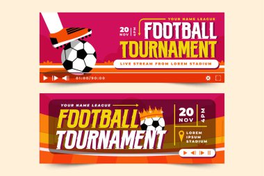 Futbol turnuvası, spor etkinliği afiş tasarımı şablonu. Saha ve top tasarımı havalı görünerek hisset