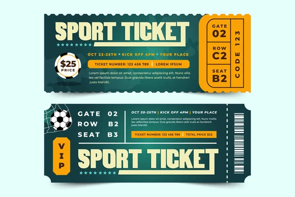 Fotbalový Turnaj Sportovní Událost Vstupenka Design Šablony Snadno Přizpůsobit Jednoduchý — Stockový vektor