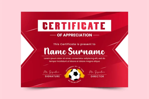 Football Tournament Sport Event Certificate Design Template Field Ball Feel — Stock Vector