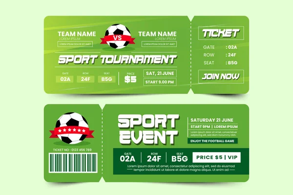 Football Tournament Sport Event Ticket Design Template Easy Customize Simple — Stock Vector