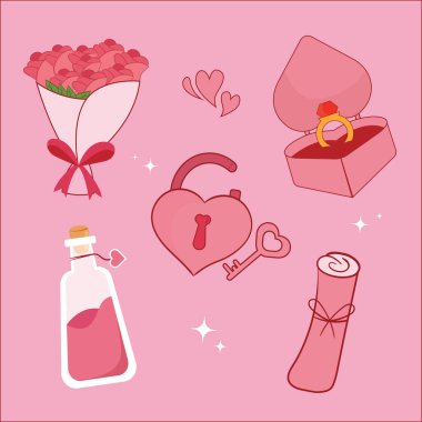 Hand drawn valentines day element collection in flat design simple and elegant vector design