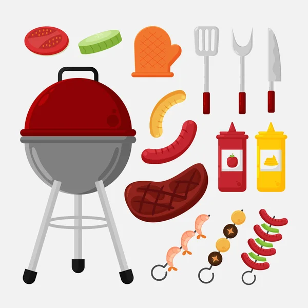 Kleurrijke Barbecue Party Elementen Collectie Platte Illustratie Dit Element Zal — Stockvector