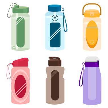 Yeniden kullanılabilen basit içki şişelerinin toplanması, bu karakter elementleri yeni bir atmosfer yaratacak, basit, modern ve zarif bir vektör tasarımı..