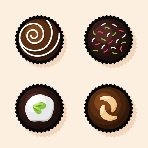 Collection Chocolate Bonbon Dessert Vector Can Reused Flat Illustrations Elements — Stock Vector