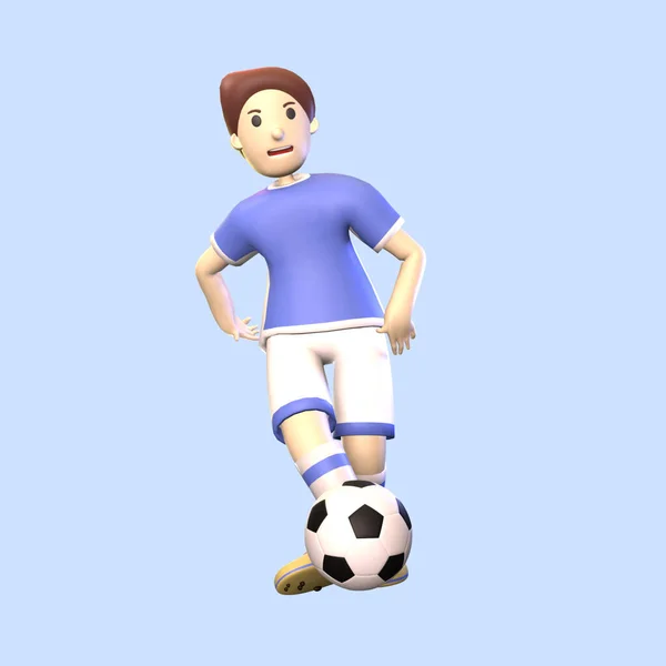 Man Soccer Player Rendered Illustration Isolated Blue Background Simple Elegant — Stock Photo, Image