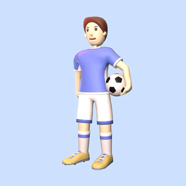 3D男サッカー選手は青の背景に隔離されたイラストをレンダリングしました あなたのデザインのためのシンプルでエレガントな立ってサッカー選手のオブジェクト — ストック写真