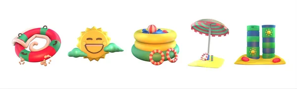 Летняя Коллекция Иконок Выделена Белом Фоне Lifebuoy Sun Inflatable Pool — стоковое фото