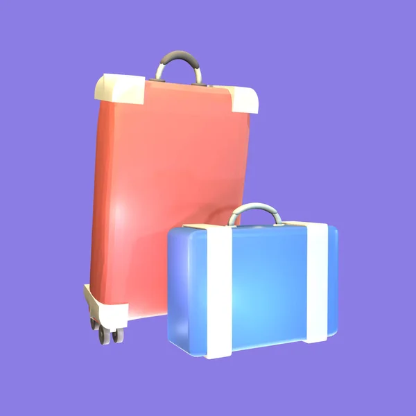 3D夏季旅行袋图标渲染隔离在紫色背景上 为您的设计提供简洁典雅的物品 — 图库照片