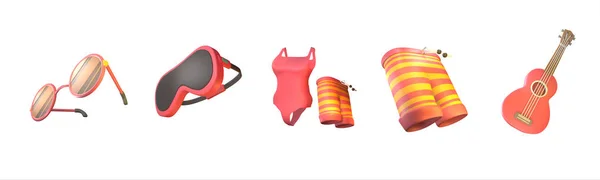 3D图标夏季系列渲染隔离在白色背景上 潜水眼镜 泳裤和防弹衣物品适合你的设计 — 图库照片