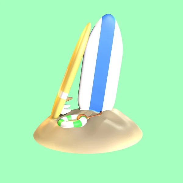 3Dサーフィンボードのアイコンの夏は 色の背景に孤立レンダリングされました あなたのデザインのためのシンプルでエレガントなオブジェクト — ストック写真
