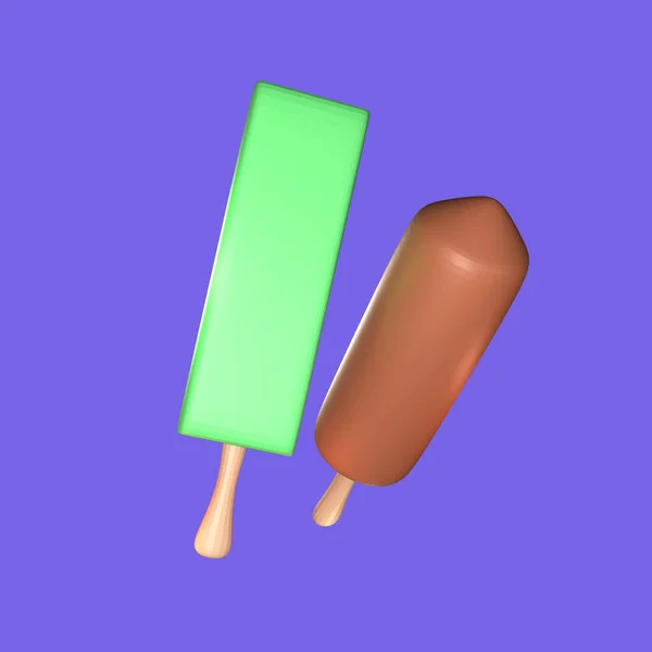 3D冰淇淋图标夏天渲染隔离在彩色背景 为您的设计提供简洁典雅的物品 — 图库照片
