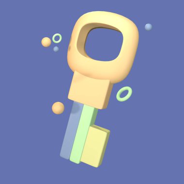 Renkli arkaplanda izole edilmiş üç boyutlu simge okul anahtarına geri döndü. Tasarımın için basit ve zarif bir nesne.