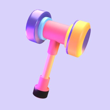 Renkli arkaplanda izole edilmiş 3 boyutlu video oyunları. Tasarımınız için çekiç simgesi nesnesi.