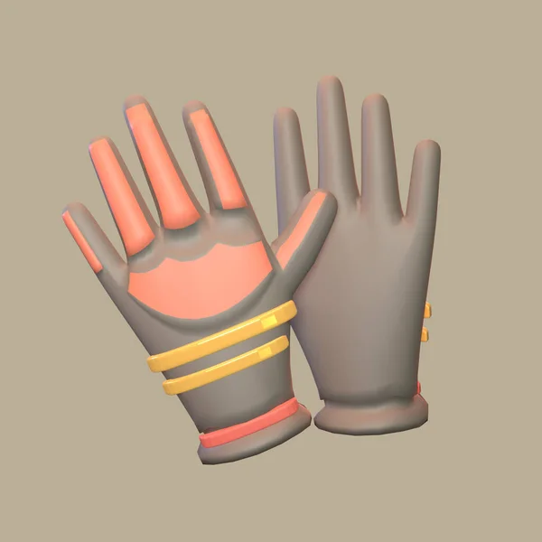 3D图标劳动节在彩色背景下被隔离 设计用的工人手套 — 图库照片