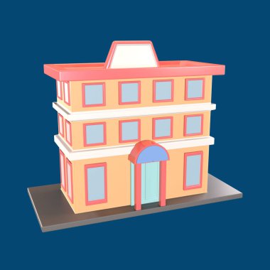 Üç boyutlu ikon dünya turizm günü renkli arka planda izole edildi. Tasarımınız için otel binası nesnesi.