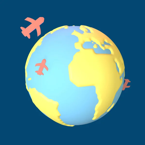 3D图标世界旅游日成为孤立的彩色背景 为您的设计设计世界地球仪 — 图库照片
