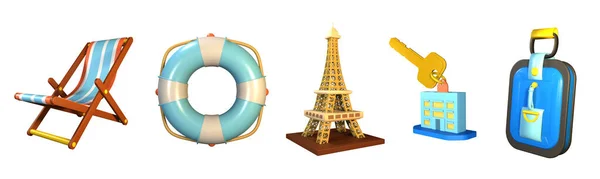 배경에 아이콘 컬렉션 렌더링 당신의 디자인을 바닷가 Lifebuoy 수화물 꼬리표 — 스톡 사진