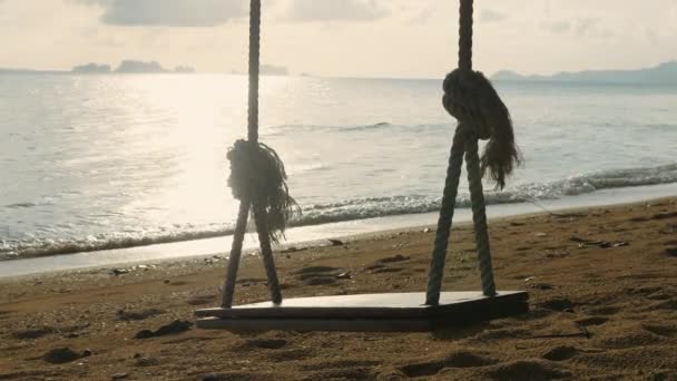 Wooden Empty Swings Sandy Beach Palm Trees Tropical Island Concept — Wideo stockowe