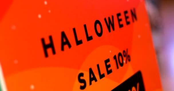 Halloween Sprzedaż Zniżki Pomarańczowy Znak Sklepie Prosta Wiadomość Napisem Jesienna — Wideo stockowe