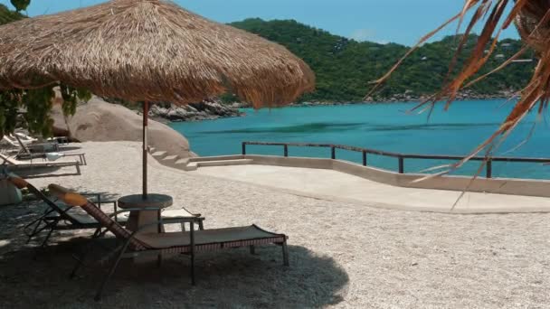 Relaxing Beach Chair Serene Sea View Ideal Summer Getaway Concept — Stock Video