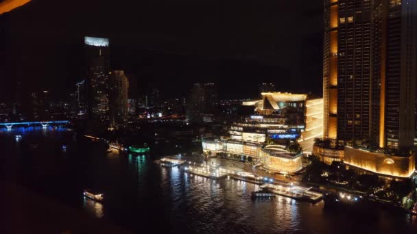 Illuminated Cityscape Night River Urban Nightlife Architecture — ஸ்டாக் வீடியோ