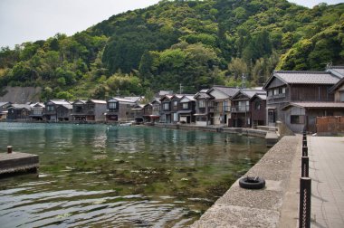 Ine no funaya. The well-known boathouses in the inlet of Ine town.  Kyoto, Japan