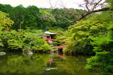 Bentendo ve Daigo-Ji tapınağının göleti. Kyoto Japonya