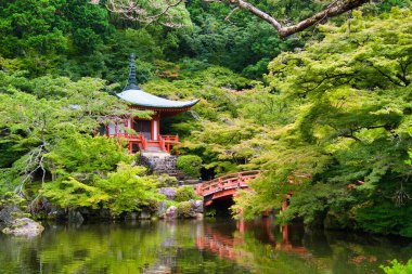 Bentendo ve Daigo-Ji tapınağının göleti. Kyoto Japonya