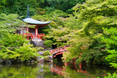 Bentendo ve Daigo-Ji tapınağının göleti. Kyoto Japonya