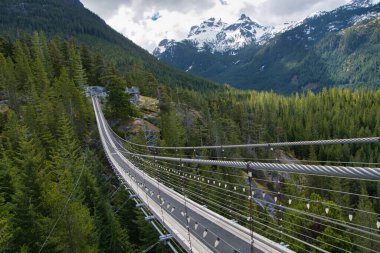 Gökyüzü Pilotu 'nun Gök Gondola' ya olan deniz asma köprüsünün görüntüsü. MÖ. Squamish Kanada