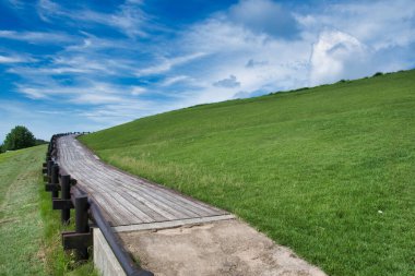 Panoramik manzaralı ve kuyruğu gökyüzüne uzanan bir tepe. Hanazashiki Awaji Adası, Hyogo