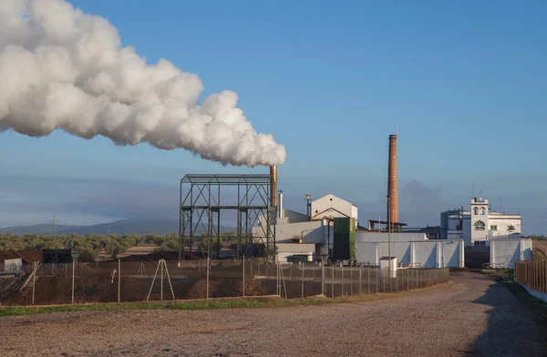 Gasutsläpp Från Olivoljefabrik Tierra Barros Extremadura Spanien — Stockfoto