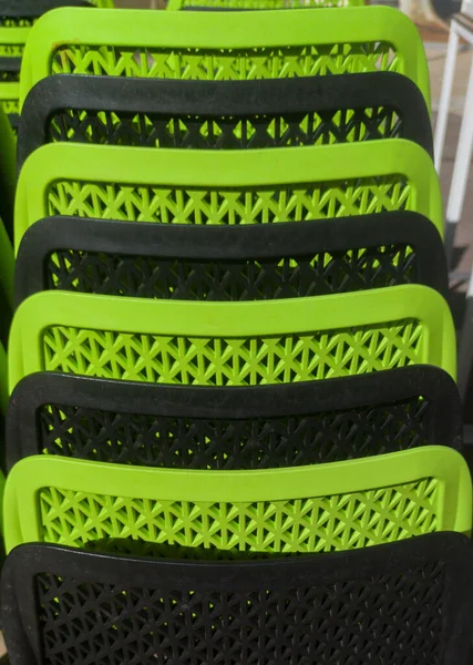 Pilled Terrace Plastic Stools Black Green Color — Stock Photo, Image