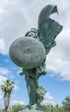 Badajoz, Spain - April 4th, 2020: Ibn Marwan statue founder of Badajoz, Extremadura, Spain. Sculpted by Estanislao Garcia, 2003