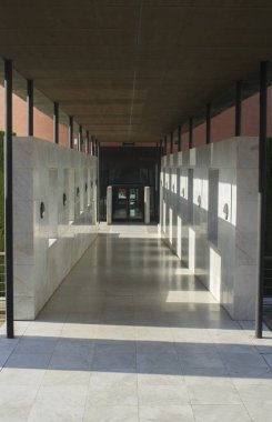 Badajoz, Spain - April 1, 2016: MEIAC Museum building open corridor. Situated on the area of the former prison of Badajoz, redesigned by JA Galea