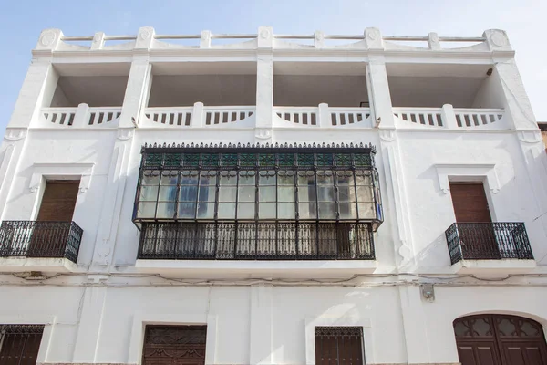 Balkón Barevného Skla Století Alcantara Ulice Staré Město Caceres Extremadura — Stock fotografie