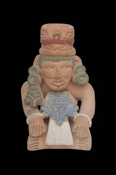 マヤ文明のお土産 テラコッタのレプリカ 黒い背景の上に隔離された — ストック写真